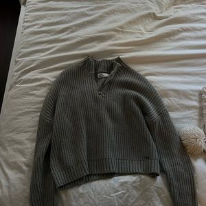 Hollister grey ribbed quarter zip sweater